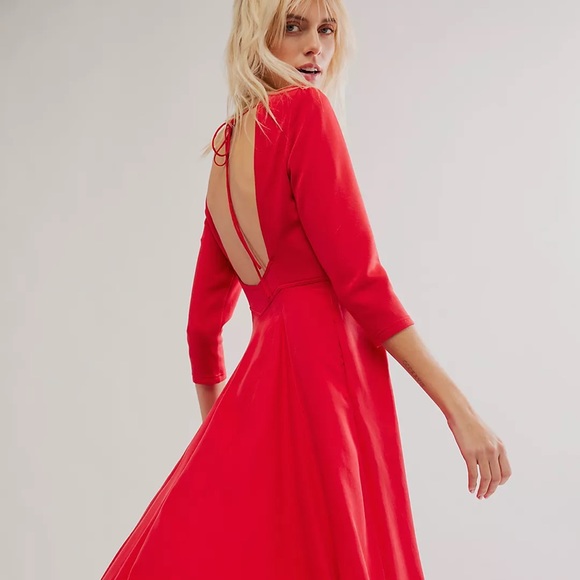 NWT Free People Elsie Red Midi Dress w Deep Pockets Size XS - Picture 1 of 10